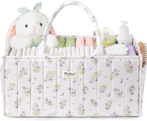 Diaper Caddy Organizer with 2 Side Pockets, Purple Floral