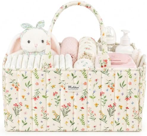 Diaper Caddy Organizer with 2 Side Pockets, Spring Floral