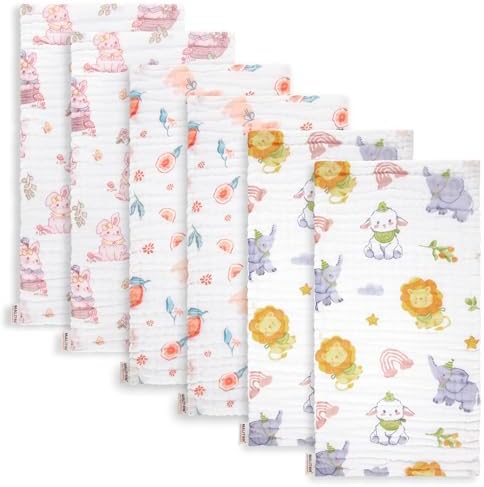 Muslin Burp Cloths for Baby Girl, Pink Rabbit