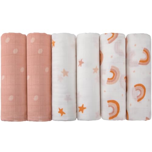 Muslin Swaddle Blankets for Newborn, Pink Rainbow