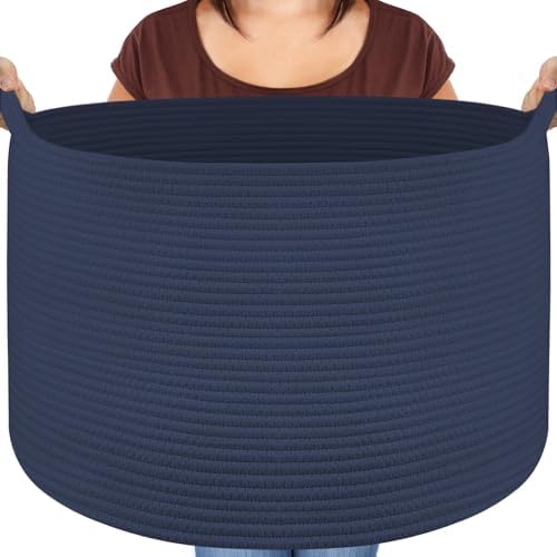 Woven Rope Blanket Basket Living Room, Dark Blue