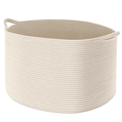 Woven Rope Blanket Basket Living Room, White